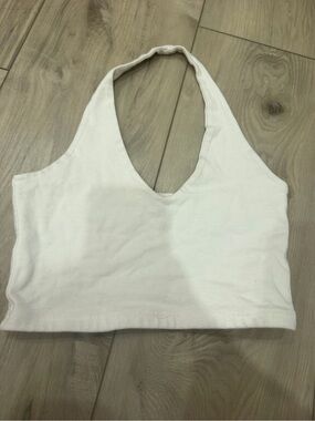 White V-Neck Halter Crop